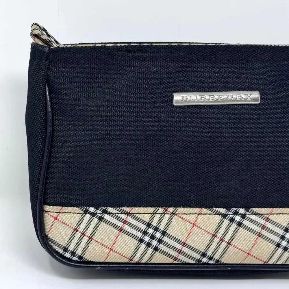 Burberry Black and Beige Plaid Canvas Cosmetic Pouch
